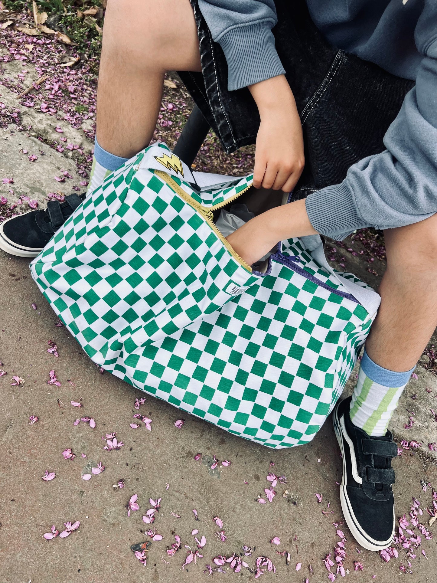 Checked duffle bag