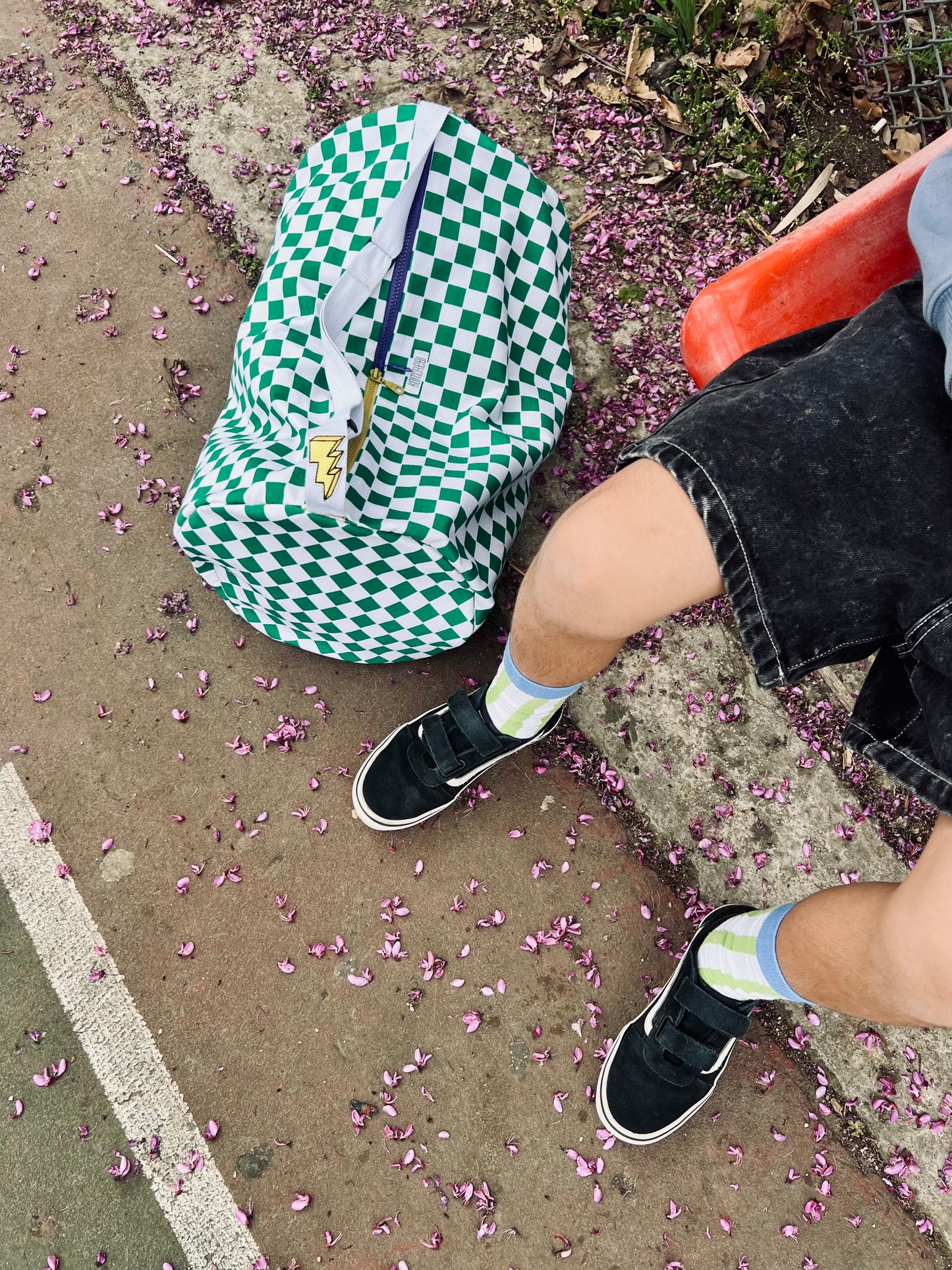 Checked duffle bag