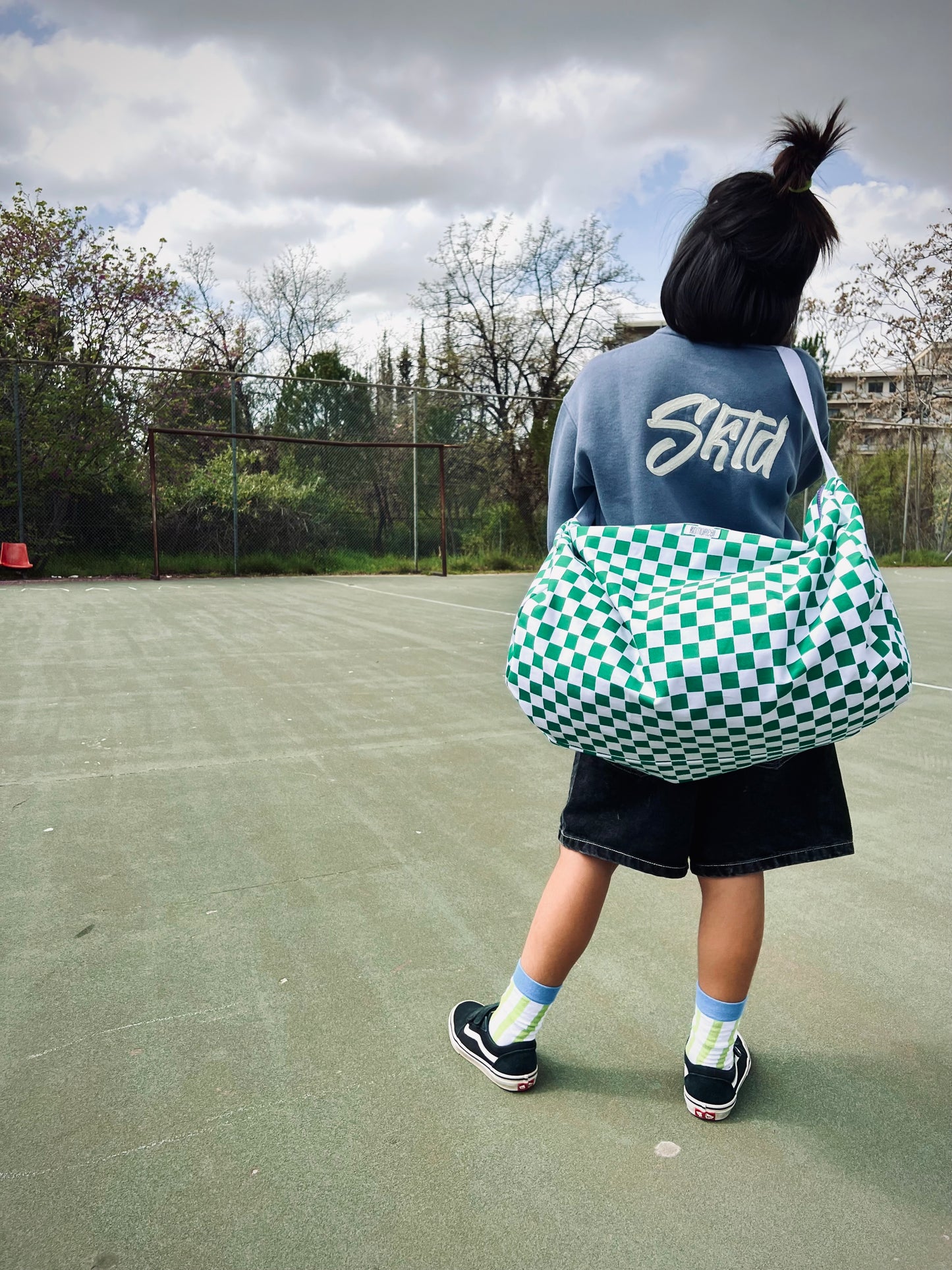 Checked duffle bag